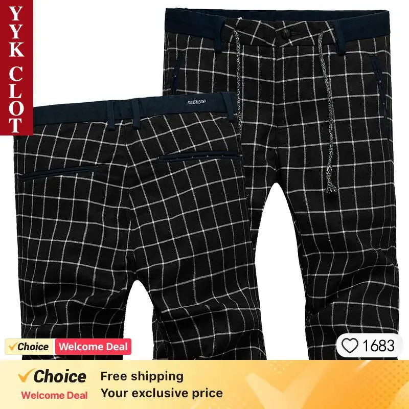 Checked pants for man Black Casual Pants Men Trousers Streetwear Mens linen Pants Slim Fit Male Plaid Pant men\'s Check Pants NovaCart