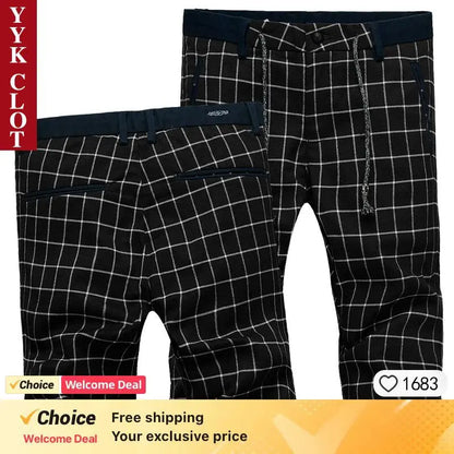 Checked pants for man Black Casual Pants Men Trousers Streetwear Mens linen Pants Slim Fit Male Plaid Pant men\'s Check Pants NovaCart