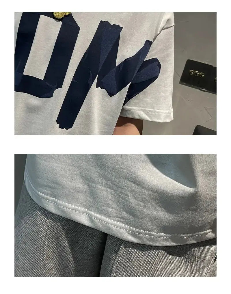 2023 Summer Casual All-match Trend Korean Fashion Short Sleeve Round Neck Solid Color Letter Printed Loose Fashion Youth T-shirt NovaCart