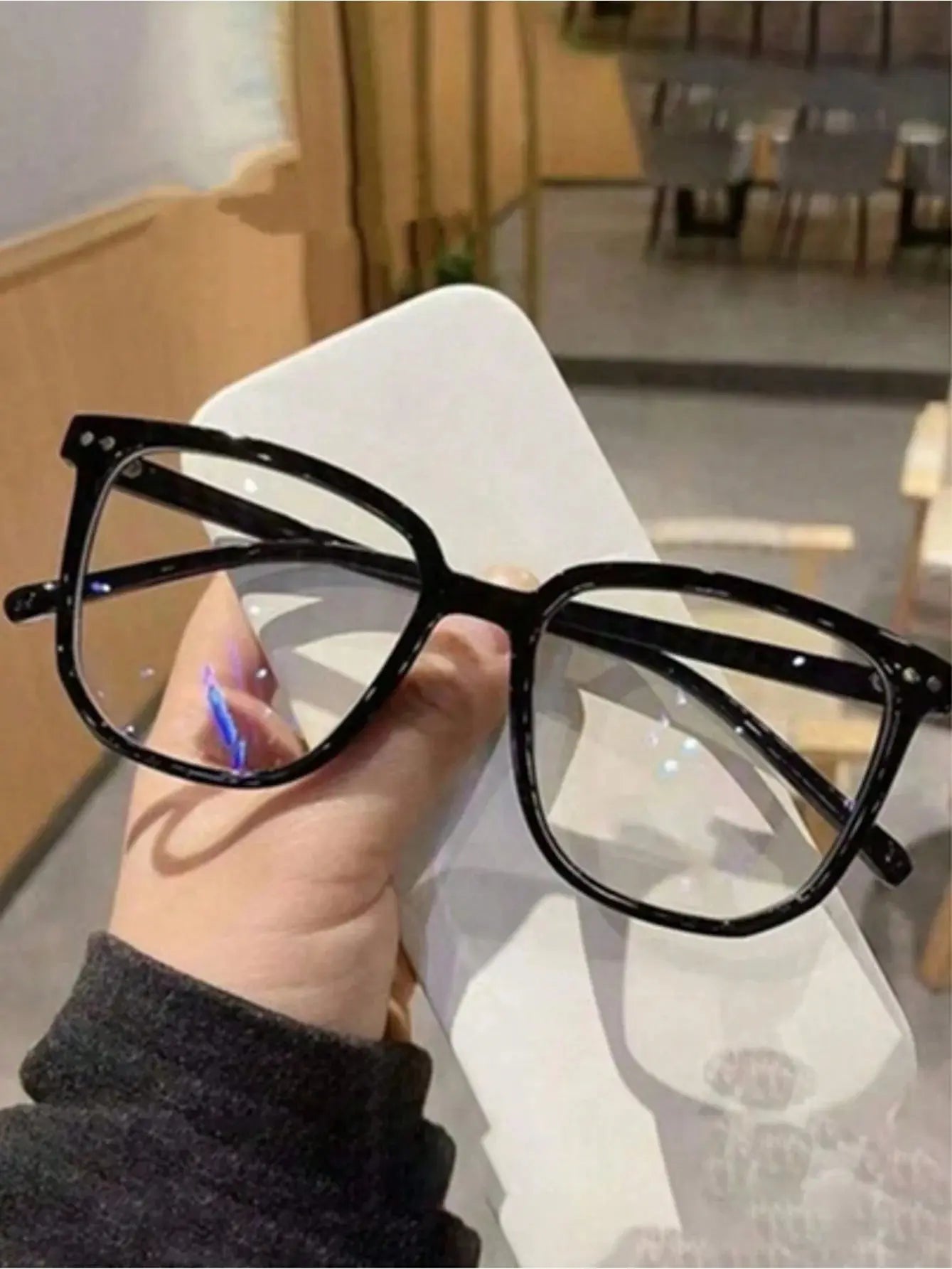 3 pairs of universal fashion glasses, square-framed glasses, fashionable campus style, clear black frame, back to school NovaCart