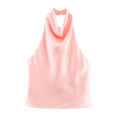 Sexy Elegant Halter  Backless High Solid Halter Neck Tops