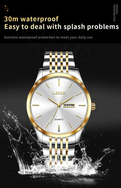 2025 LIGE Men Business Watches Top Brand Luxury Man Wristwatch Waterproof Luminous Date Week Quartz Men's Watch High Quality+Box NovaCart