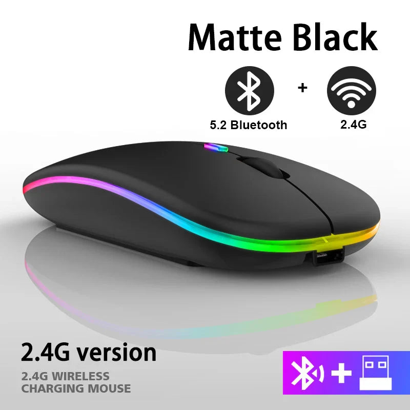 Rechargeable Bluetooth Wireless Mouse with 2.4GHz USB RGB 1600DPI Mouse for Computer Laptop Tablet PC Macbook Gaming Mouse Gamer Pi-Mart