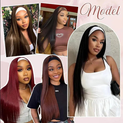 Headband Wig Human Hair Straight Headband Wigs Glueless None Lace Front Wig Brazilian Virgin Machine Made Wigs Headband Half Wig NovaCart