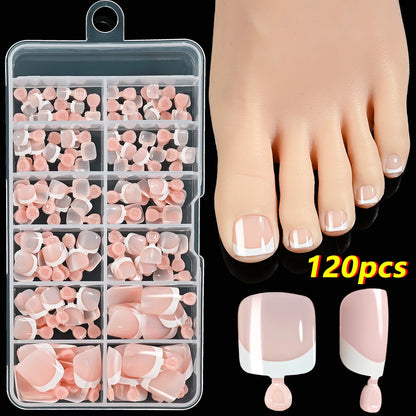120Pcs 9-Colors French Fake Toenails Summer Short Sqaure Press On Toe Nails Tips Glossy Nude/Pink/Brown Full Cover False Toenail NovaCart