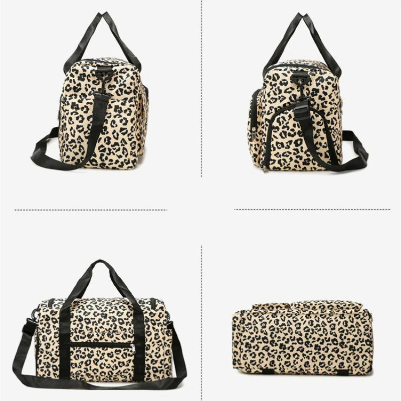 Classic Leopard Print Large Capacity Leisure Luggage Bag with Multiple Pockets and Shoe Compartment Sports Fitness Travel Bag NovaCart