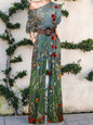 2022 Summer Pattern Print Jumpsuit Off Shoulder Romper Women  Wide Leg Pant Playsuit