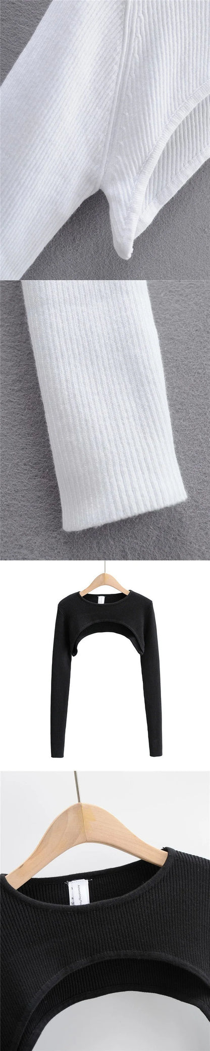T-shirts Women Long Sleeve Crop Top Spring Autumn Y2k Aesthetic Clothes O-neck Black White Sexy Harajuku Knitted Tshirt 2023 NovaCart