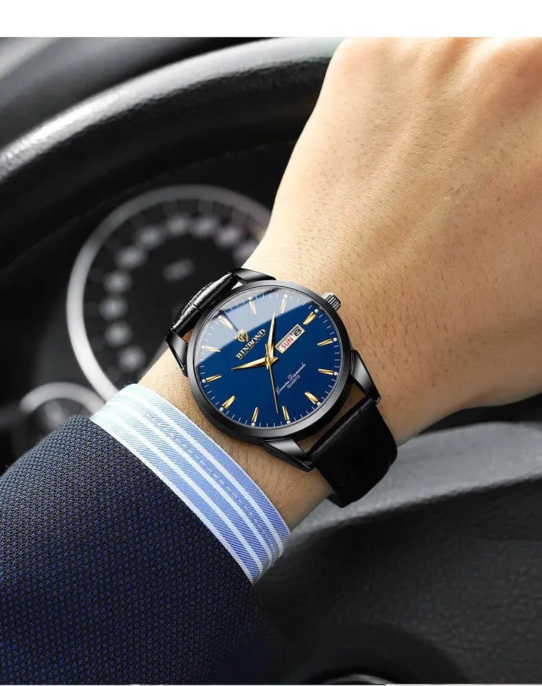 BINBOND Top Luxury Brand Fashion Watch For Men Waterproof Clock Man Date Quartz Wrist Watches Leather Strap Business Man Watch NovaCart