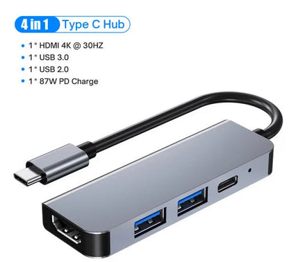 KEBIDUMEI 5 in 1 USB C Docking Station Type-C To HDMI-Compatibility HUB Multi port Splitter PD Charging USB Adapter For Laptop Pi-Mart