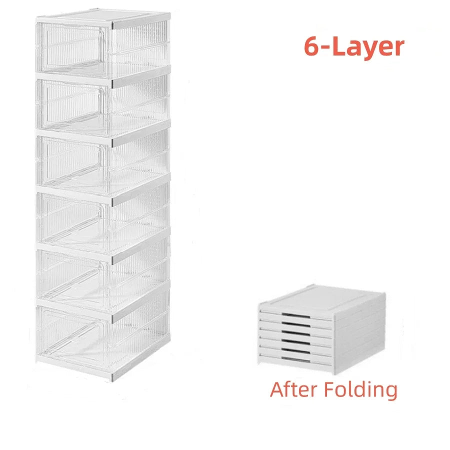 Transparent Shoes Box 6 Layers Shoe Display Case Thickened Foldable Sneaker Shoe Organizers Dustproof High-top Shoe Rack Shelf NovaCart