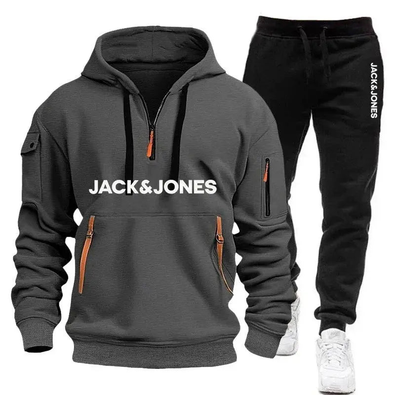 Two sets of men's sportswear for autumn/Winter 2025, including a sweatshirt and two sets of fitness jogging pants with wool caps NovaCart