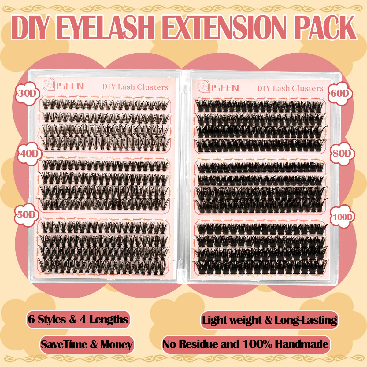 DIY Lash Extension Kit 30D40D50D60D80D100D Lash Clusters Kit Natural Look with Bond and Seal Lash Glue Remover Lash Tweezer NovaCart