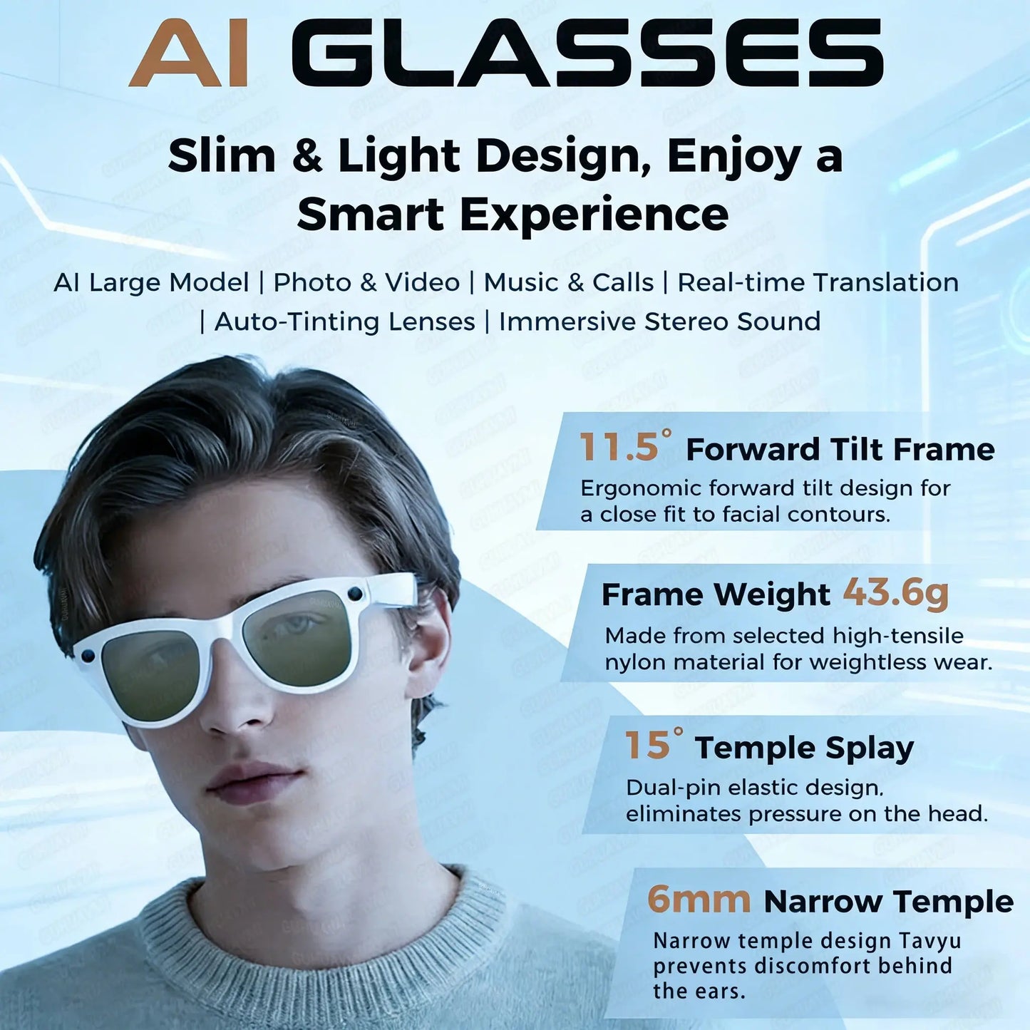2026 New 32G Memory 800W 4K Camera Smart Glasses Men Photos&Videos 3600mAh Power Bank 120+Languages Translation AI Glasses Women NovaCart