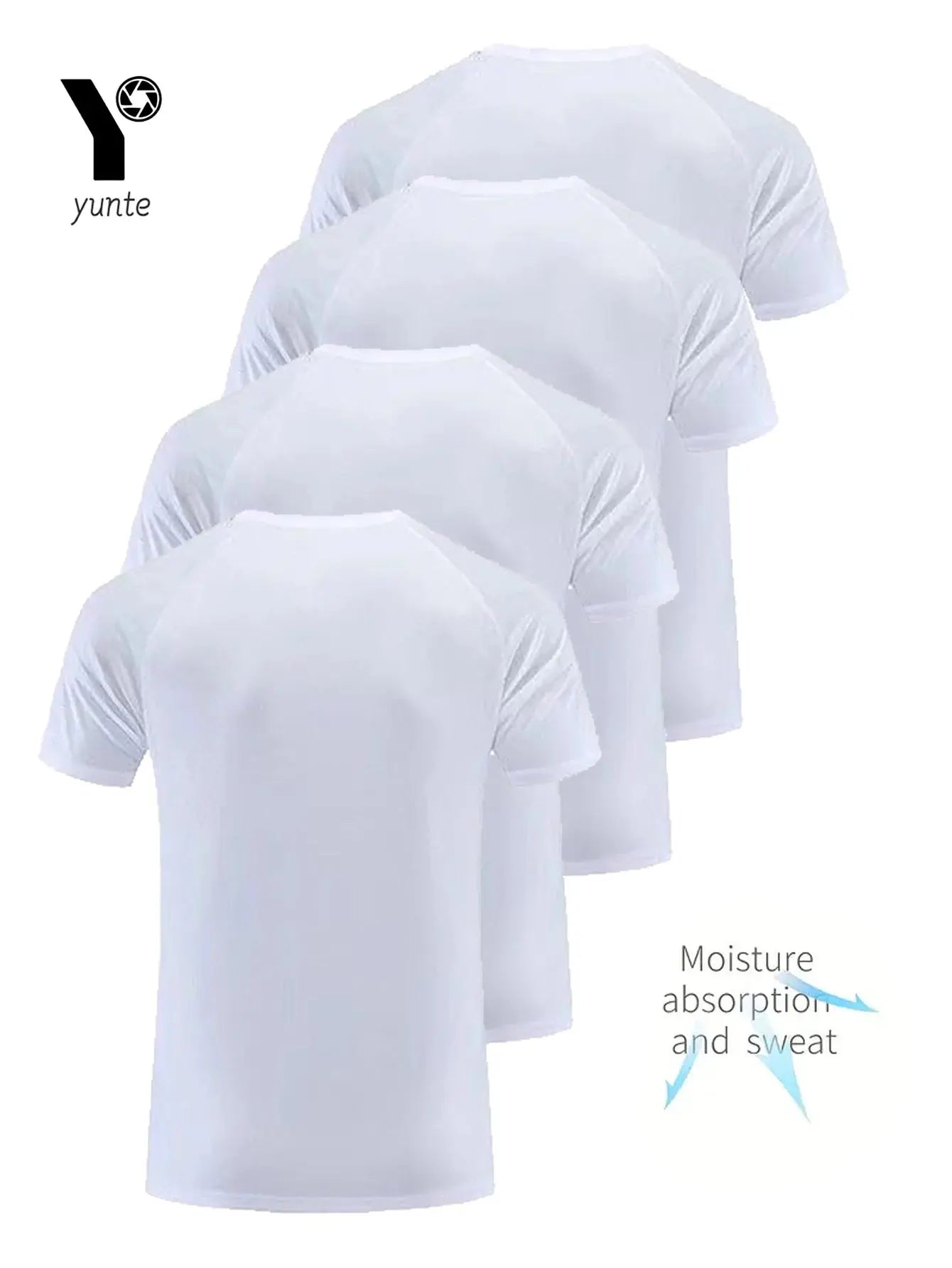 Round Neck T-Shirt 4-Pack White Ultra-Light Men's Quick Drying Breathable Sweat-Absorbent Shirt Suitable for Fitness Gym and Run NovaCart