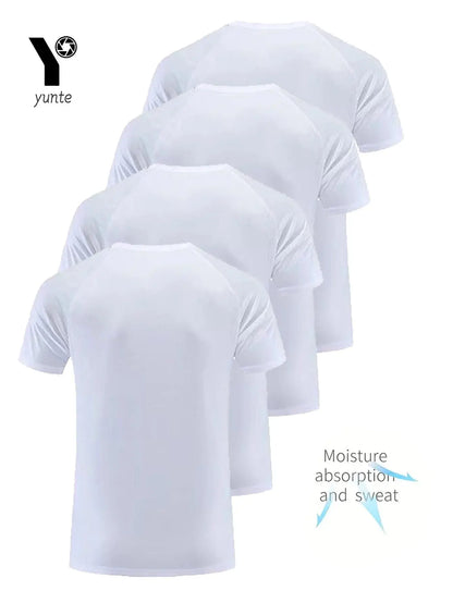 Round Neck T-Shirt 4-Pack White Ultra-Light Men's Quick Drying Breathable Sweat-Absorbent Shirt Suitable for Fitness Gym and Run NovaCart