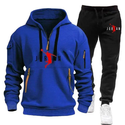 Men 2025 Autumn Winter Printed Blazer and Tracksuit Pants Set Casual Jogging Sportswear for Outdoor Activities and Street Fashio NovaCart