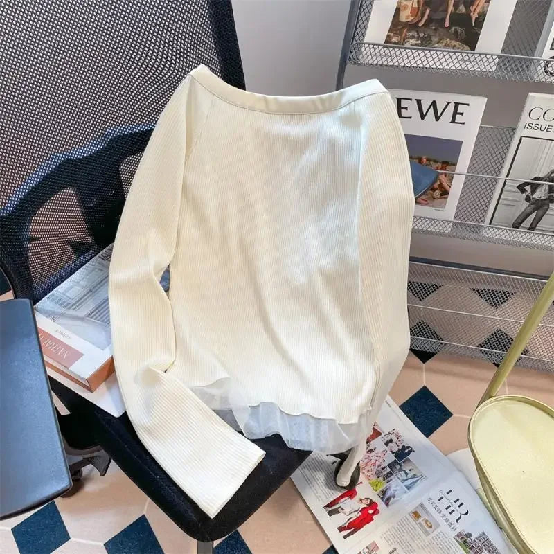 Women´s Slim Fit Off-Shoulder Top - Long Sleeve Ruffle Trim with Note Print NovaCart