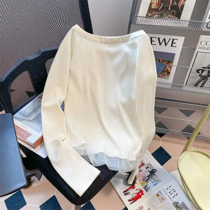 Women´s Slim Fit Off-Shoulder Top - Long Sleeve Ruffle Trim with Note Print NovaCart