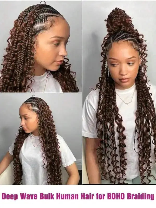 Human Hair Bulk For Braiding 2 Bundles Deep Wave Human Hair Extensions Human Braiding Hair For Boho Braids Water Wave Curly Hair NovaCart