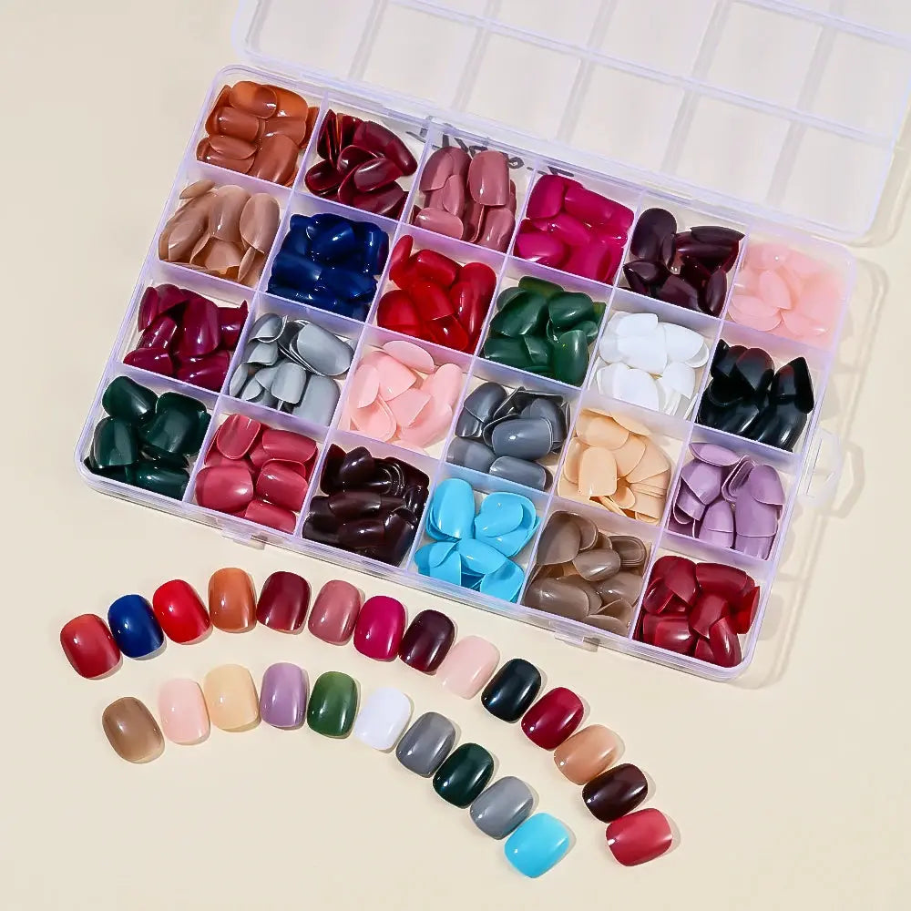 576pcs Short Round Square Fake Nails Glossy 24 Solid Colors Press on Nails Full Cover Artificial  Fingernail False Nail Tips #XS NovaCart