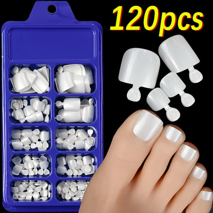 120pcs/Box French Tip Press-On Toenails Pink Color System Square Shape Foot Nails Short Length Glossy Finish False Toe Nails Set NovaCart