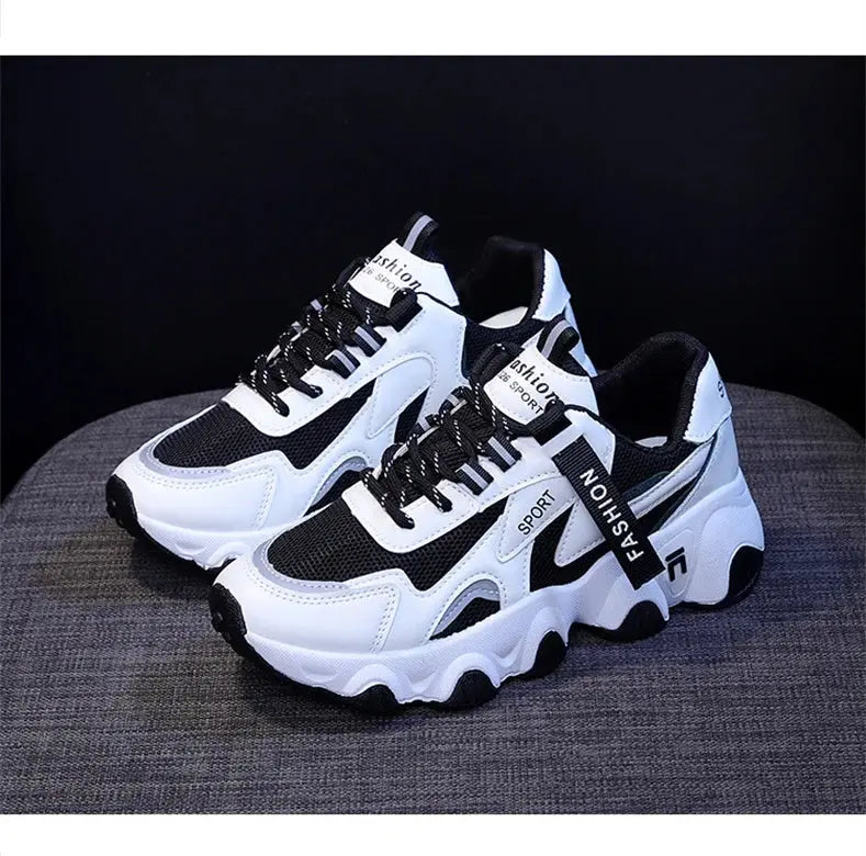CINESSD 2023 Trendy Mesh Platform Sneakers Leather Shoes Breathable Casual Sports Shoes Women Flats NovaCart