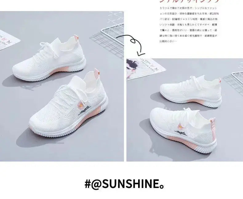 Summer Small White Shoes for Women's Casual Flying Knitted Shoes Comfortable Soft Sole Breathable Running Students' Shoes NovaCart