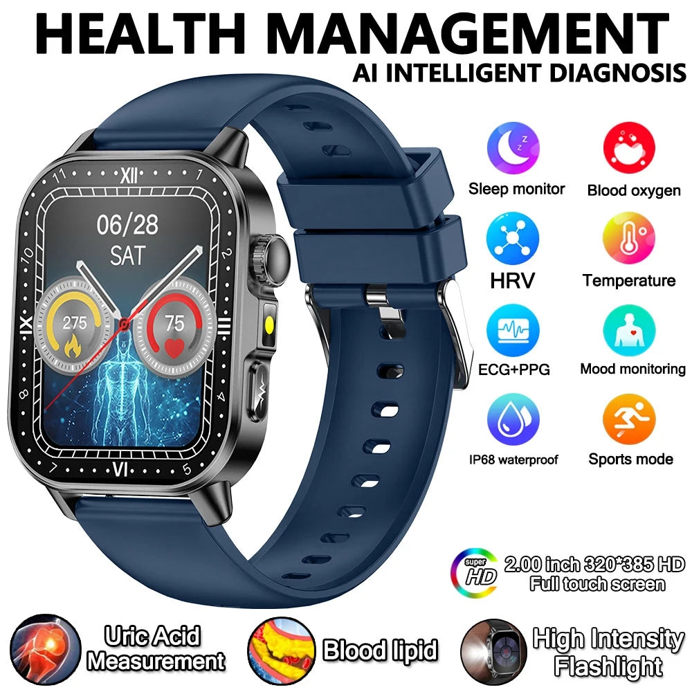 2026 New Model Uric Acid & Lipid Health Analysis Smart Watch Men ECG+PPG Bluetooth Call 2.01-inch Flashlight Smartwatch Women NovaCart