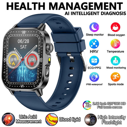 2026 New Model Uric Acid & Lipid Health Analysis Smart Watch Men ECG+PPG Bluetooth Call 2.01-inch Flashlight Smartwatch Women NovaCart