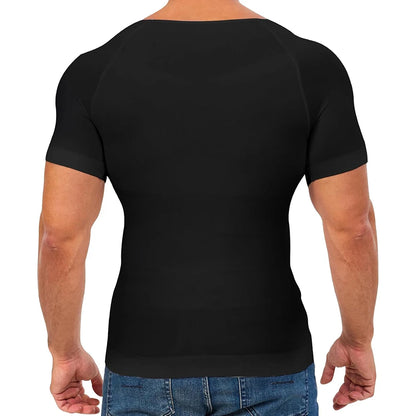 Men's Short Sleeve Compression T-Shirt V-neck Shapewear Tummy Control Flat Belly Tank Top Fitness Workout Slimming Body Shaper NovaCart