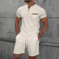 2025 Men Europe and the United States new summer Waffle solid color zip-up lapel short-sleeve suit shorts two sets NovaCart