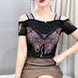 Women's Clothes New Design Sexy Off Shoulder Shiny Diamonds T-Shirts Luxury Brand Mesh Tees Tops Blouse Shirt NovaCart