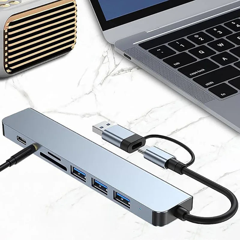 8in1 USB C Hub 4 USB Ports 1 USB-C Jack TF/SD Card Reader 3.5mm Audio Output for MacBook pro iPad pro iPhone 15 Laptop Pi-Mart