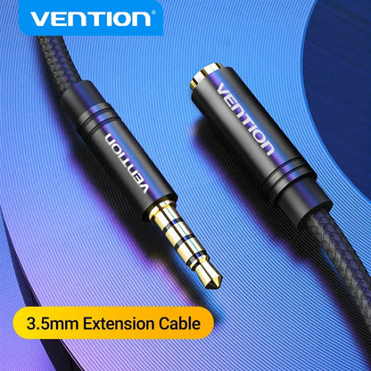 Vention Jack 3.5 Aux Extension Cable for Car Laptop Mini PC TV Xiaomi Huawei Stereo 3.5 mm Jack Headphone Speaker Cable Auxiliar Pi-Mart