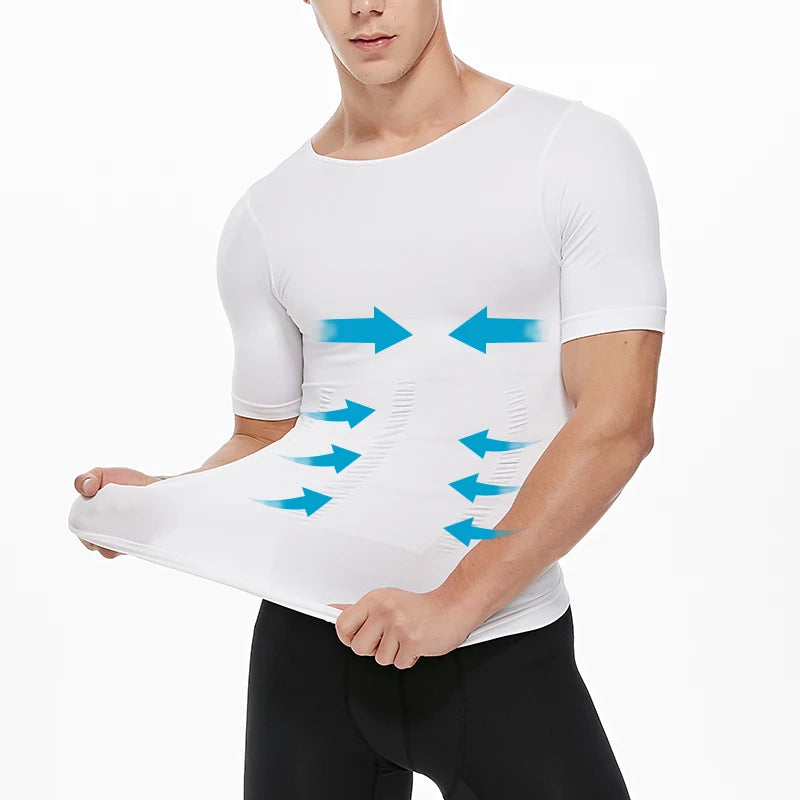 Men's Short Sleeve Compression T-Shirt V-neck Shapewear Tummy Control Flat Belly Tank Top Fitness Workout Slimming Body Shaper NovaCart