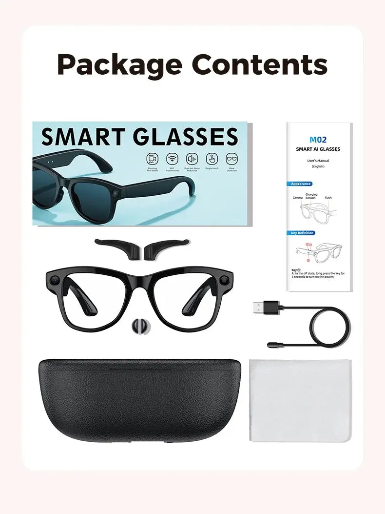 2026 New 32G Memory 800W 4K Camera Smart Glasses Men Photos&Videos 3600mAh Power Bank 120+Languages Translation AI Glasses Women NovaCart