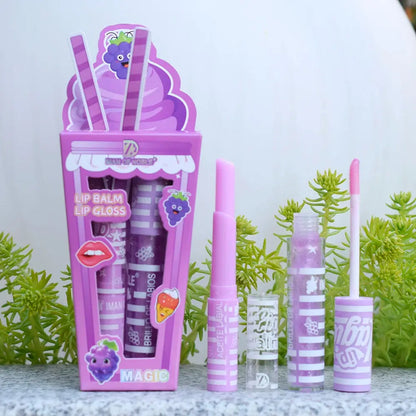 Cute Ice Cream Shiny Lip Gloss Lip Balm Set Girls Woman Waterproof Longlasting Natural Moisturizing Lips Makeup NovaCart