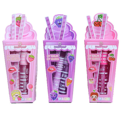 Cute Ice Cream Shiny Lip Gloss Lip Balm Set Girls Woman Waterproof Longlasting Natural Moisturizing Lips Makeup NovaCart