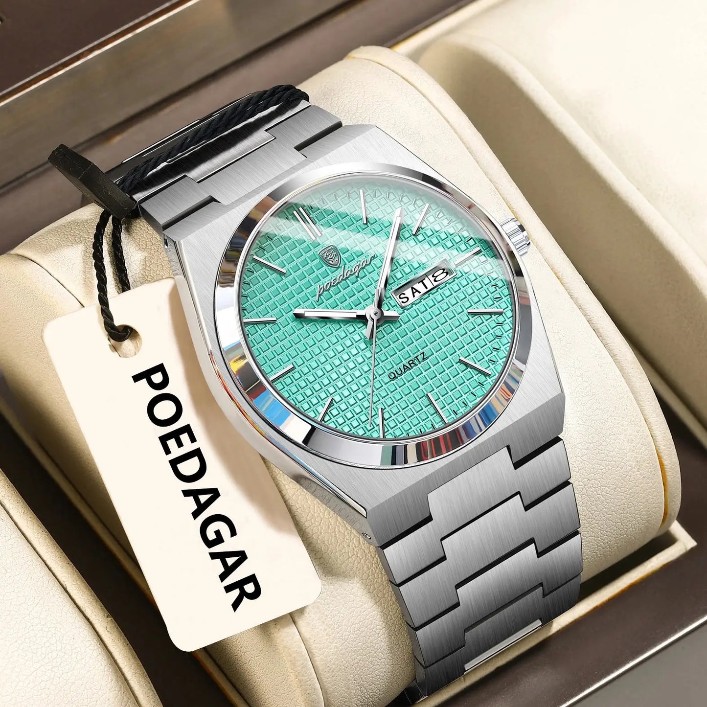 POEDAGAR Top Exquisite Male Watch Stainless Steel Waterproof Luminous Fashion Quartz Men's Watches Date Week Wristwatch For Men NovaCart