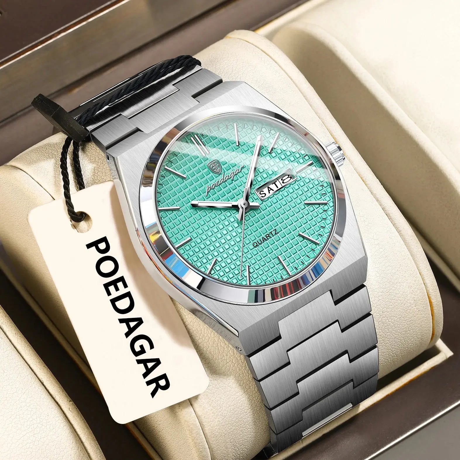 POEDAGAR Top Exquisite Male Watch Stainless Steel Waterproof Luminous Fashion Quartz Men's Watches Date Week Wristwatch For Men NovaCart