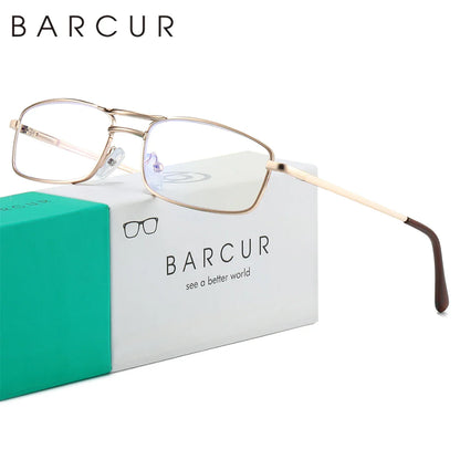BARCUR Fashion Business Presbyopia Eyeglasses for Men and Women Ultra-Light Double Bar Alloy Rectangular Small Frame Transparent HD Reading Glasses Stevvex