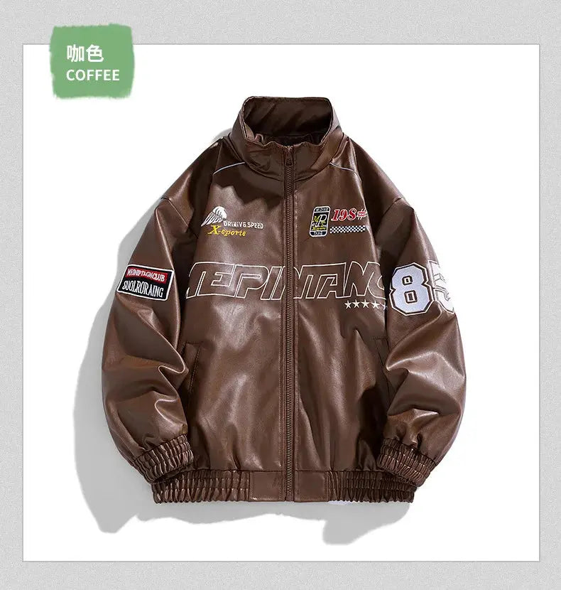 Men's Leather Jacket 2026 New Fall Standing Collar Motorcycle Coat PU Leather Jacket Trendy American Casual Outfit Coat NovaCart