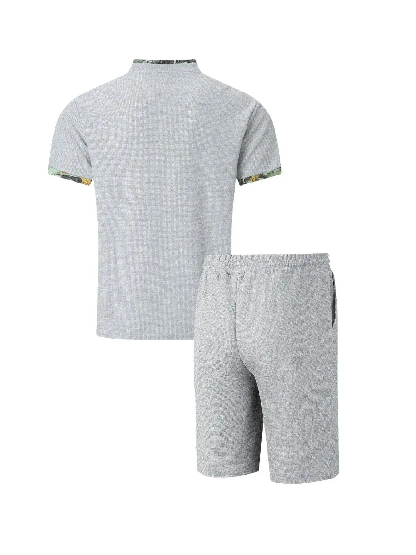 2025 Men Europe and the United States new summer Waffle solid color zip-up lapel short-sleeve suit shorts two sets NovaCart