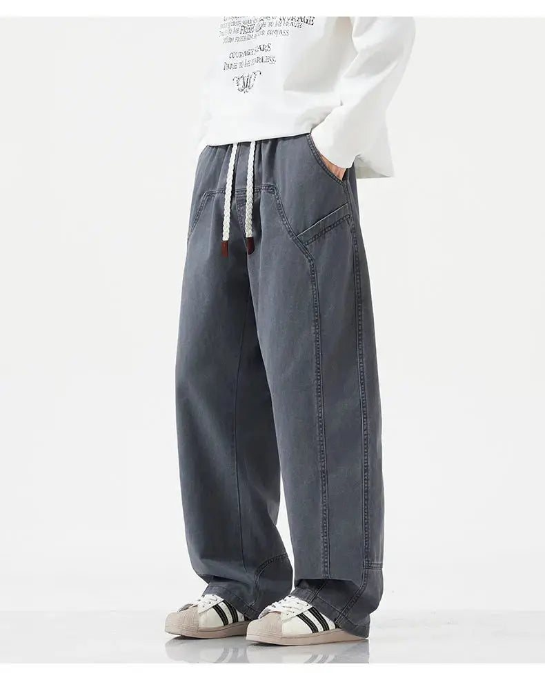 HIQOR High Quality 100% Cotton Work Pants Men Casual Straight Trousers Y2K Man Plus Size Cargo Pants Fashion Solid Workout Pants NovaCart