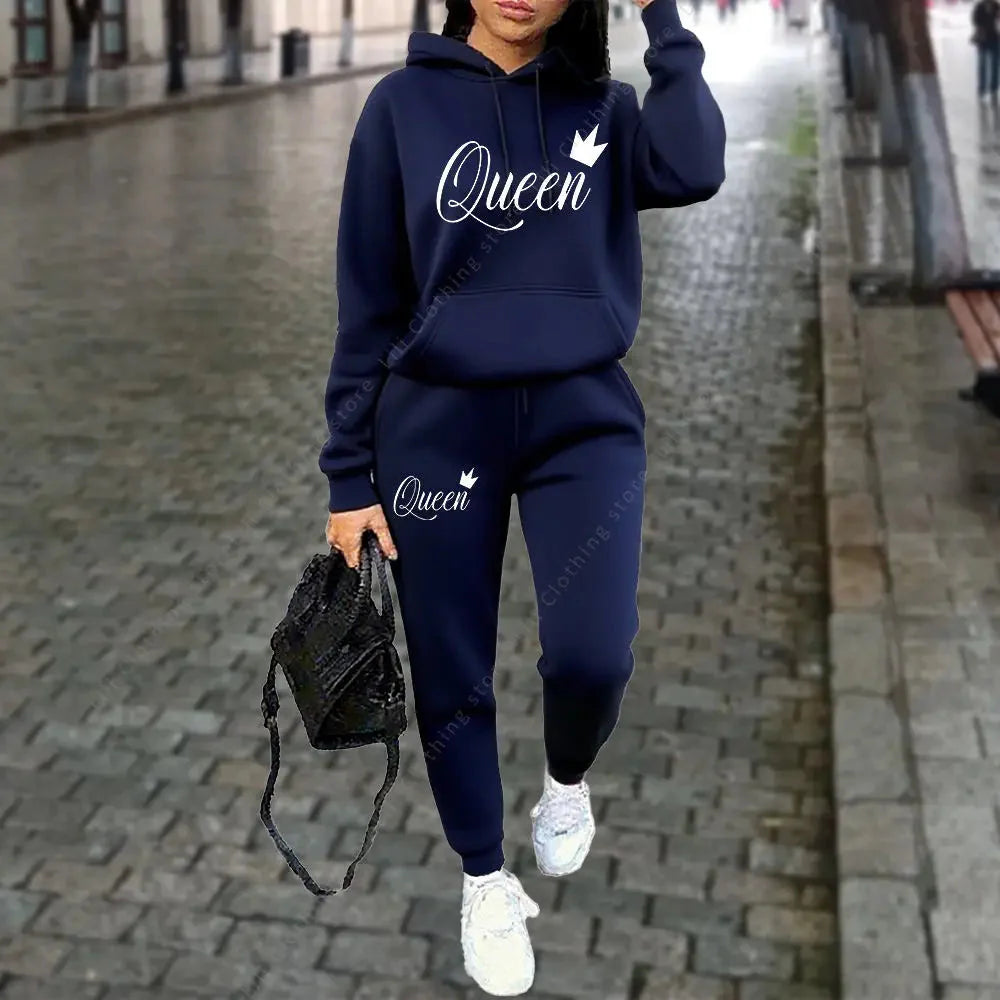 Women’s “Queen” Graphic 2-Piece Hoodie & Pants Tracksuit Set FitiqueFit
