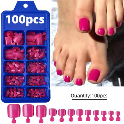 120pcs/Box French Tip Press-On Toenails Pink Color System Square Shape Foot Nails Short Length Glossy Finish False Toe Nails Set NovaCart