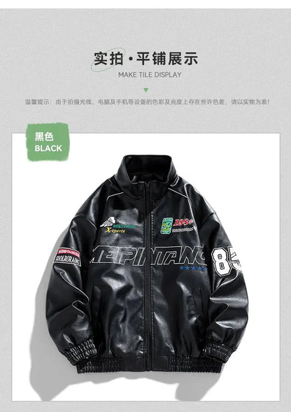 Men's Leather Jacket 2026 New Fall Standing Collar Motorcycle Coat PU Leather Jacket Trendy American Casual Outfit Coat NovaCart