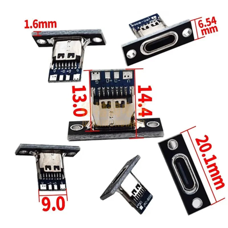 USB 3.1 Type C Socket with Screw Fixing Plate Type-C USB Jack 3.1 Type-C 4Pin 2Pin Female Connector Jack Charging Port Pi-Mart
