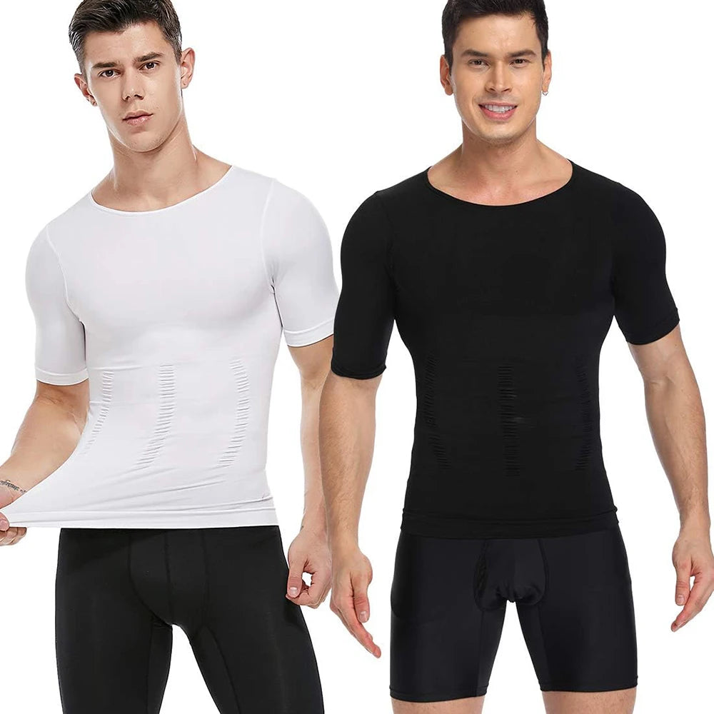 2PCS Men's Body Shaper Slimming Vest T-Shirt Elastic Slim Shapewear Compression Undershirts Tummy Control Waist Trainer Tank Top NovaCart